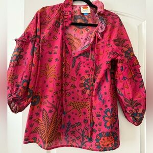 Farm Rio Puff-Sleeve Tie Blouse